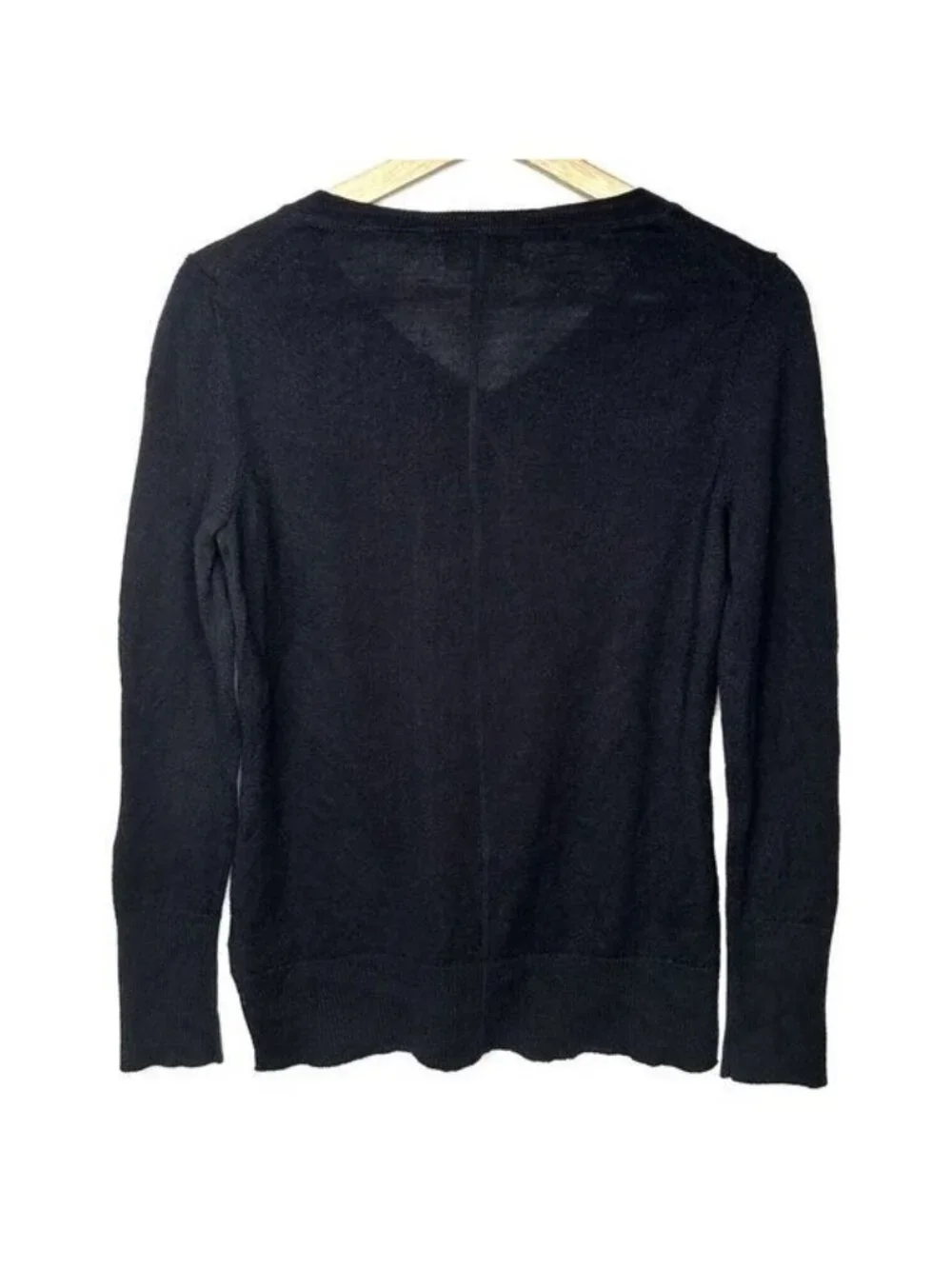 Kenar 100% Merino Wool Sweater Womens M Black V Neck Lightweight Knit Pullover